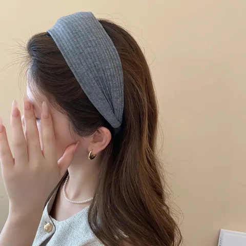 Wide Brim Headband Ribbed Knit Wool Acrylic Hair Hoop Elegant French Style For Women Solid Color