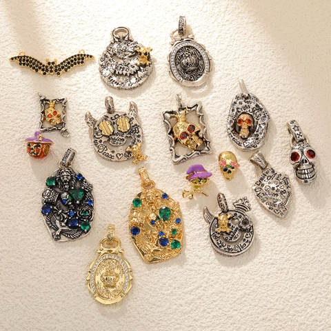 Gotisch Halloween Skelett Krone Kürbis Anhänger Charms Kupfer Vergoldet DIY Schmuckherstellung Zubehör Vintage Dunkler Stil