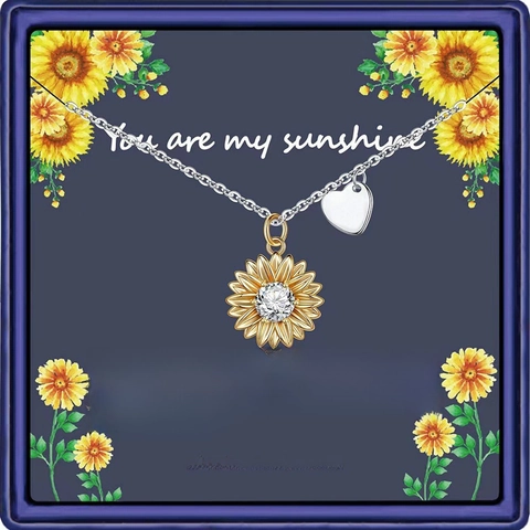 Collar Con Colgante De Girasol Cobre Chapado En Oro Circón Corazón Letra Inicial Etiqueta Joyería Delicada Bicolor