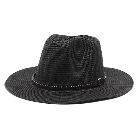 Cappello Fedora In Paglia Di Carta Unisex Protezione Solare Tesa Larga Jazz Spiaggia Con Fascia Borchiata Estate Traspirante