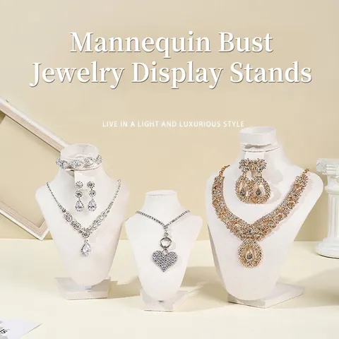 Velvet Necklace Display Stand Bust Portrait Neck Jewelry Mannequin For Pendant Chains Countertop Showcase Elegant Beige Luxury