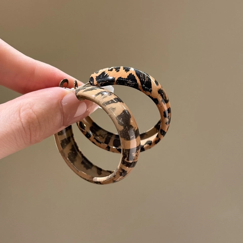 Vintage Leopard Print Acetate Hoop Earrings Geometric Style With 925 Sterling Silver Earring Post