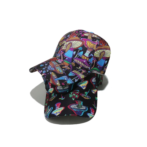 Mushroom Print Baseball Cap Polyester Psychedelic Colorful Sun Protection Adjustable Casual Fashion Hat Women Men