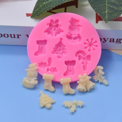 Kerst Siliconen Vorm Sneeuwpop Bel Sok Boom Vorm Roze DIY Bakken Taart Chocolade Fondant Gereedschap