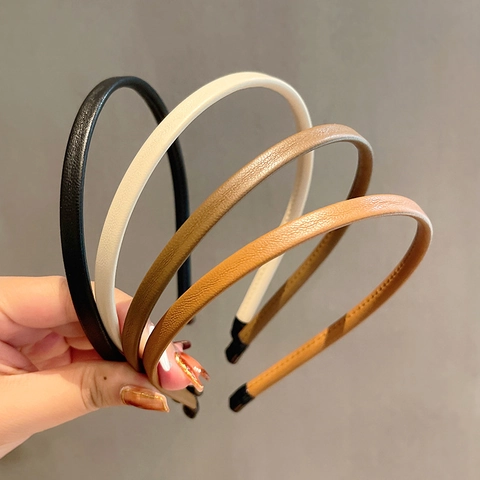 Serre-Tête Mince En Cuir PU Rétro Serre-Tête Minimaliste Slim Avec Détails De Couture Accessoires Cheveux Vintage Femmes