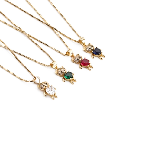 Collana Con Pendente Orso Rame Zircone Micro Pavé Pietra A Cuore Gioielli Cartone Animato Regalo Donne Ragazze
