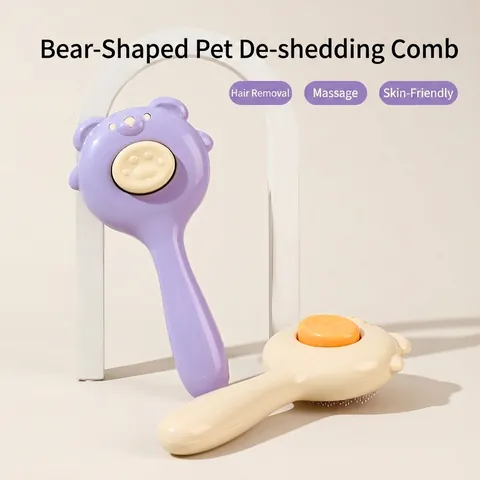 Pet Grooming Brush Self Cleaning Slicker Comb For Cats And Dogs Bear Shaped ABS Stainless Steel Needle Anti Static