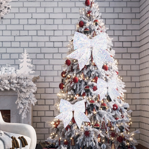 Irisierendes Weiß Pailletten Christbaumschmuck Schleife Große EPE-Schaum Schleife Für Festliche Haus Party Wand Deko Weihnachten