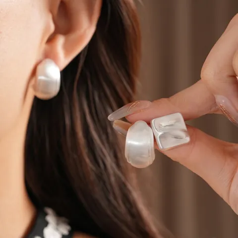 Orecchini Geometrici Quadrati Rotondi Con Perno In Argento Lega Texture Pieghettata Spazzolata Gioielli Minimalisti