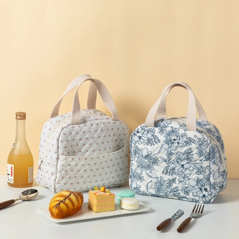 Bolsa de Almuerzo Térmica Acolchada Floral Gran Capacidad para Mujer Portátil Impermeable Bolsa Isotérmica para Picnic Oficina Viaje Almacenamiento de Alimentos