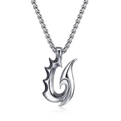 Vintage Tribal Hook Pendant Necklace For Men Stainless Steel Chain Alloy Gothic Skull Dragon Cross Hip Hop Jewelry Gift