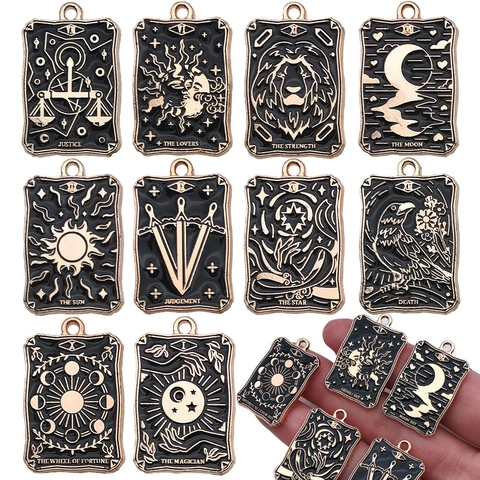 Tarot Card Charms Zinc Alloy Enamel Retro Dark Style DIY Jewelry Making Findings Necklace Bracelet Earring Accessories
