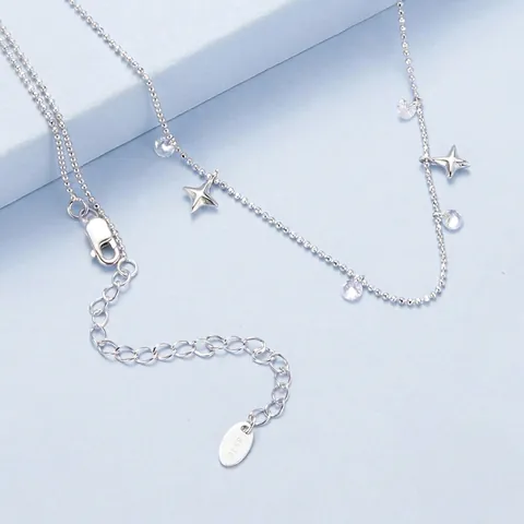 S925 Sterling Silver Star Tassel Necklace With White Gold Plating And Sparkling Zirconia Dainty Jewelry For Women
