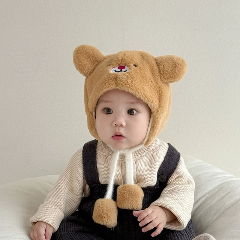 Gorro De Protección Para Los Oídos De Felpa De Oso Para Bebé Invierno Cálido A Prueba De Viento Dibujos Animados