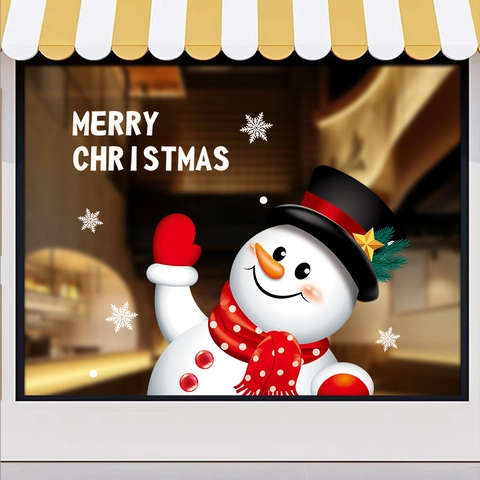 Pegatina Ventana Navidad Estática PVC Muñeco De Nieve Dibujos Animados Doble Cara Vidrio Tienda Calcomanías Feliz Navidad