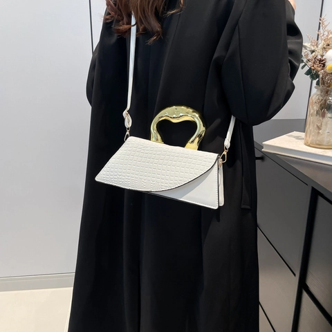 Asymmetric Crocodile Pattern Handbag PU Leather Gold Irregular Metal Handle Shoulder Crossbody Bag For Women Fashion
