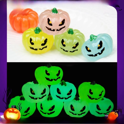 Halloween Luminous Pumpkin Charms Glow In The Dark Resin Jack-O-Lantern Mini Ornaments DIY Crafts Jewelry Making