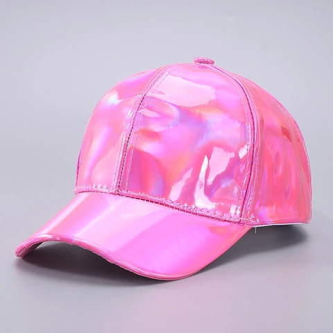 Gorra de Béisbol de Cuero PU Metálico Holográfico Reflectante Láser Impermeable Sombrero Hip Hop Moda Ajustable Hombre Mujer