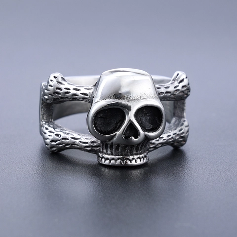 Anello Teschio Vintage Acciaio Inossidabile Scheletro Ossa Incrociate Gotico Punk Gioielli Retro Per Uomini E Donne
