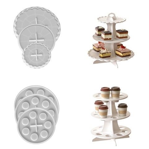 Moules En Silicone Plateau Support Gâteau À Étages Moule Coulée Résine Présentoir Cupcake Support Tasse Café Décor