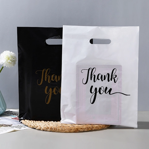 Plastic Gift Bags With Handle Thank You Printed Shopping Bags For Boutique Retail Small Business Party Favor Packaging