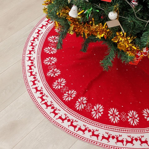Falda Para Árbol De Navidad Punto Acrílico Patrón Reno Copo De Nieve Rojo Blanco Decoración Festiva Estilo Europeo