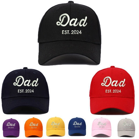 Baseball Cap Washed Distressed Cotton Dad Est 2024 Embroidery Adjustable Sunshade Hat For Men Women Casual Streetwear