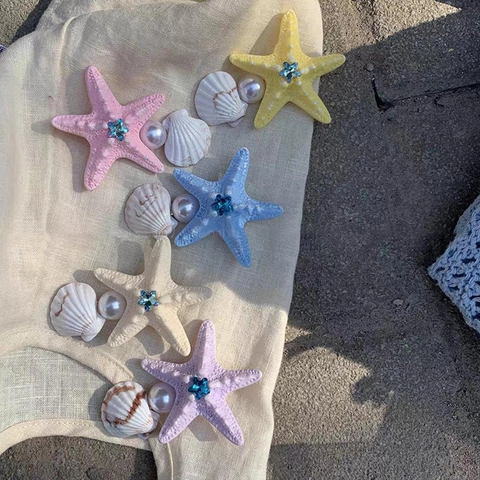 Ocean Resort Starfish Seashell Hair Clip Rhinestone Artificial Pearl Duckbill Clip Sweet Beach Party Hair Accessories For Women