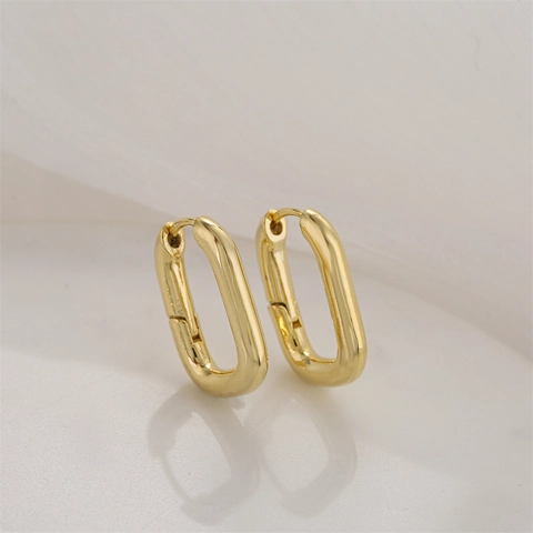 Pendientes De Aro Rectangulares Geométricos Cobre Chapado Oro 14K Poste Plata Ley 925 Estilo Retro Simple Mujeres