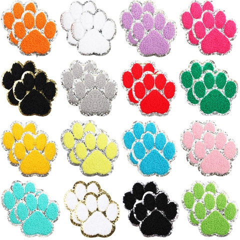 Chenille Pfotenabdruck Aufnäher Tierpfote Aufbügeln Stickerei Applikation Pailletten Glitzer Rand Für Kleidung DIY