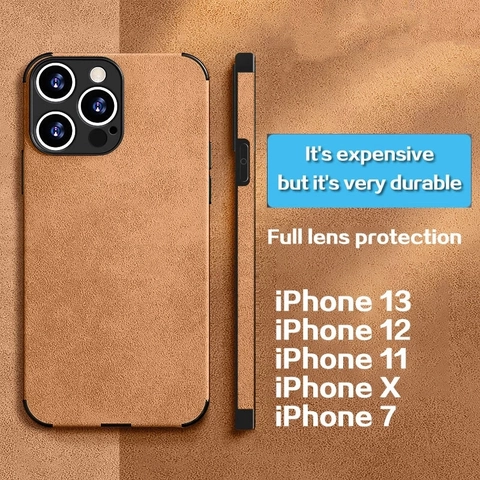 Luxury Lambskin Leather Texture TPU Phone Case For iPhone 11 12 13 14 15 16 17 Shockproof Full Lens Protection Litchi Cover