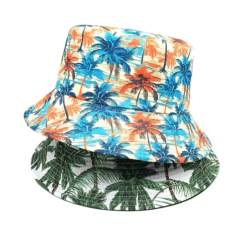 Bucket Hat Polyester Tropischer Palmenmuster Sonnenschutz Sommer Strand Urlaub Outdoor Lässig Retro Unisex Neuheit