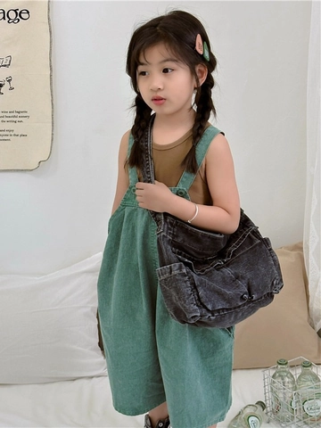 Kids Crossbody Bag Washed Denim Retro Large Capacity Multi Pocket Shoulder Messenger For Boys Girls Casual Vintage Fashion