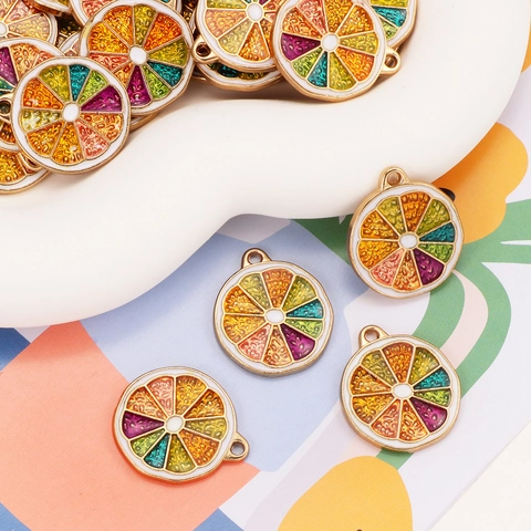 Emaille Frucht Scheibe Charms Legierung Bunte Zitrone Orange Anhänger Für DIY Schmuckherstellung Halsketten Armbänder