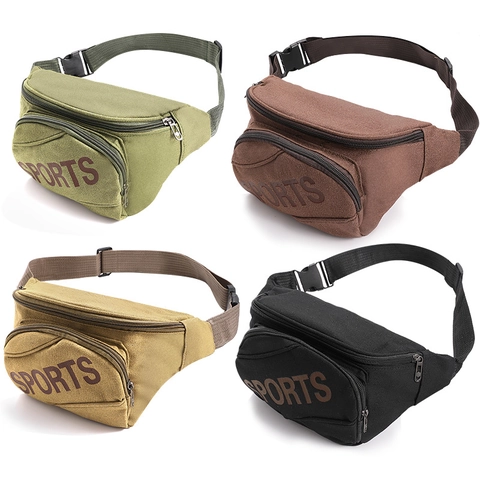 Large Canvas Waist Bag Multi Pocket Sports Fanny Pack Outdoor Crossbody Chest Bag Adjustable Belt Solid Color Durable Unisex