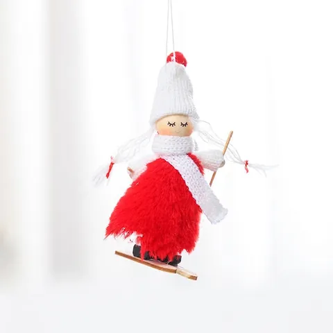 Adorno De Muñeca Niña De Esquí De Navidad Tejido Madera Tela Peluche Colgante Decoración De Árbol De Fiesta Estilo Nórdico Invierno
