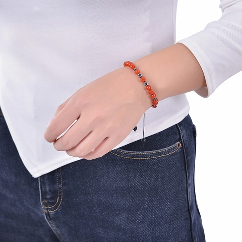 Morse Code Armband Karneol Schwarze Matte Stein Perlen Verstellbare Gewebtes Seil Inspirierende Karte Handgefertigter Schmuck