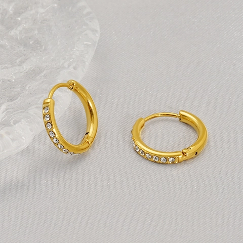 Roestvrijstalen Creolen 18K Verguld Met Sprankelende Zirkonia Ronde Huggie Oorbellen Voor Dames Sieraden