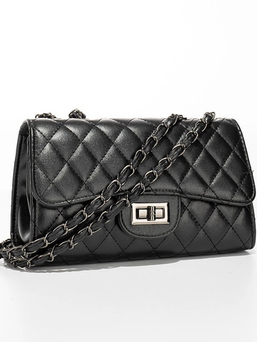 Bolso Bandolera De Cuero PU Acolchado Con Correa De Cadena Metálica Cierre De Solapa Bolso De Hombro Cuadrado Clásico