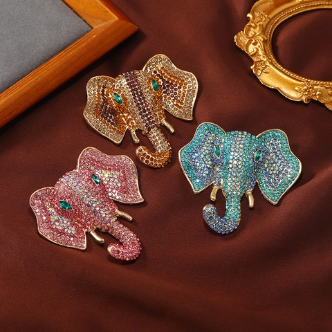 Elephant Head Brooch Pin Rhinestone Alloy Shiny Retro Animal Jewelry For Women Coat Lapel Accessory Fashion Ornament