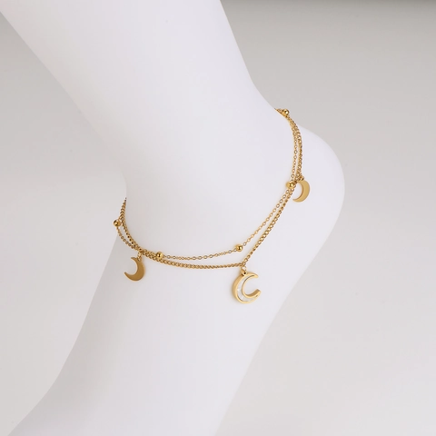 Double Layer Moon Star Bracelet And Anklet 18K Gold Plated 304 Stainless Steel With Mother Of Artificial Pearl Shell Trendy Jewelry