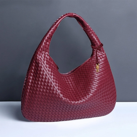 Borsa A Spalla Hobo In Pelle PU Intrecciata Per Donna Vintage Artigianale Forma Di Luna Elegante Grande Capacità Versatile Retro