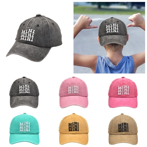 Kids Washed Cotton Baseball Cap Vintage Distressed MINI Letter Embroidery Sun Hat For Boys Girls Outdoor Adjustable