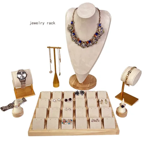 Jewelry Display Stand Metal Wood Velvet Necklace Watch Earring Holder Retail Countertop Elegant Luxury Organizer