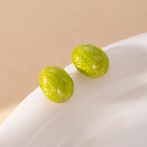 Korean Style Titanium Steel Stud Earrings For Women Oval Marble Texture Stainless Steel Post Colorful Exquisite Small Dainty Jewelry