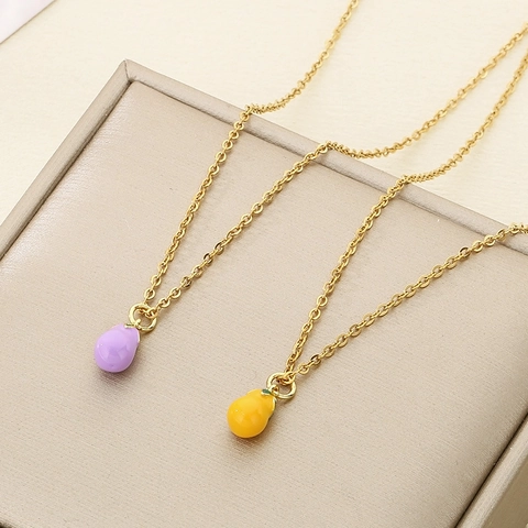 Fruit Pendant Necklace Stainless Steel Mini Enamel Strawberry Eggplant Pepper Colorful Clavicle Chain Jewelry For Women