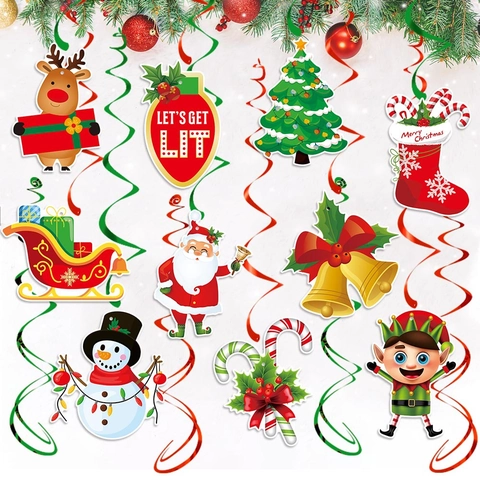 Decorazioni Natalizie Appese A Spirale Carta Lamina Babbo Natale Renna Pupazzo Di Neve Ornamenti Soffitto Festa Festosa
