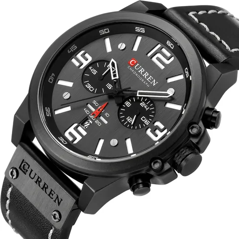 Curren 8314 Men Sport Chronograph Quartz Watch Waterproof Calendar Business Wristwatch With Faux Leather Strap