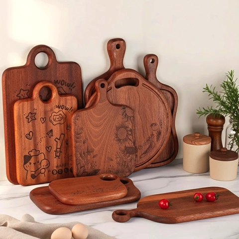 Ebony Wood Cutting Board Solid Wood Engraved Pattern Kitchen Serving Tray For Fruit Steak Baby Food Supplement