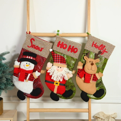 Calza Di Natale Decorazione Tessuto Maglia Velluto 3D Babbo Natale Pupazzo Di Neve Renna Cartone Animato Appeso Borsa